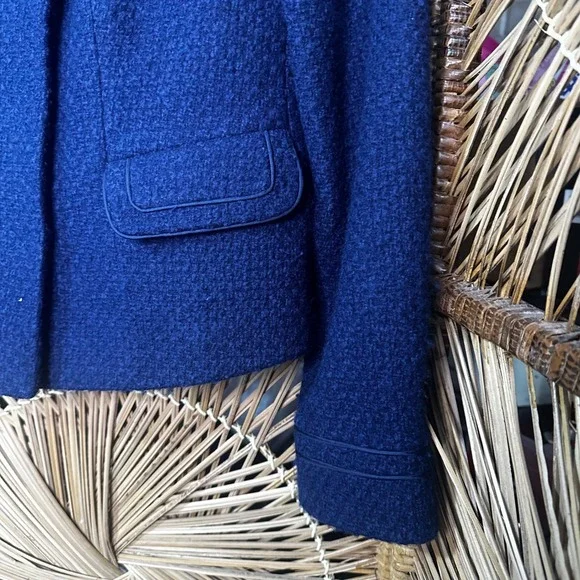 Boden Blue Wool Blend Bouclé Jacket WE300 Peter Pan Collar Navy Womens 4R - Picture 4 of 11